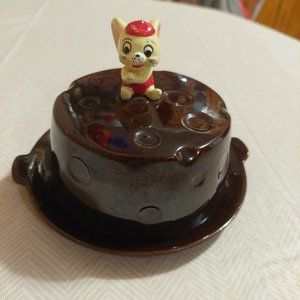 Vintage 1960's Brown Cheese dish with mouse lid